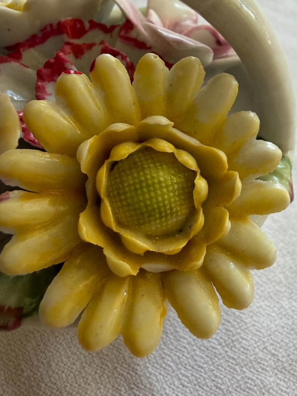 VTG Hand-Painted Porcelain Floral Basket Accent